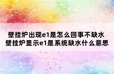 壁挂炉出现e1是怎么回事不缺水 壁挂炉显示e1是系统缺水什么意思